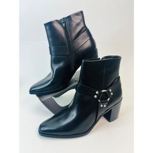 Texto Sidona Black Leather Harness Biker Ankle Boots Made‎ in Portugal Size 40